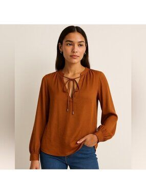 H&M Rust Brown Satin-Look Peasant Blouse – Size 6 (US / CA)